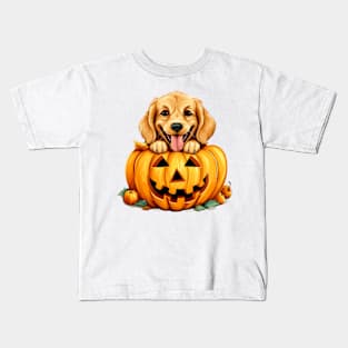 Golden Retriever Dog inside Pumpkin #4 Kids T-Shirt